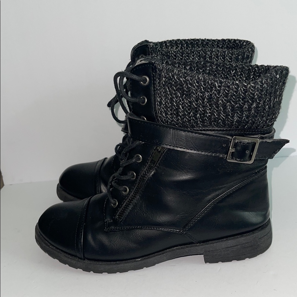 Charles Albert Black Combat Boots with Knit Cuff